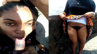 Sexy girl outdoor blowjob pussy show